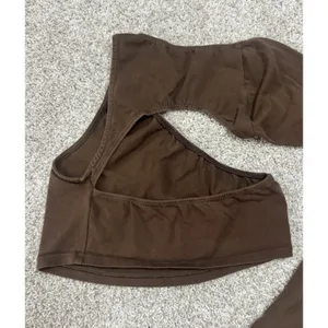 Motel Brown Asymmetrical One Shoulder Long Sleeve Crop Top Size Small thumbnail 6