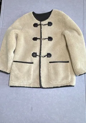 Dunst Collarless Buckled Shearling Jacket Size M thumbnail 4
