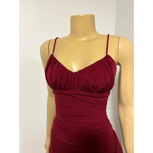 Papaya Burgundy Ruched Bodycon Mini‎ Dress Side Ruffle Spaghetti Strap Red Small thumbnail 3