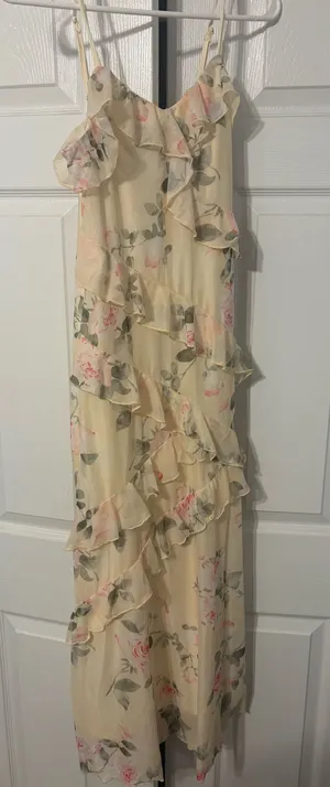 Formal Floral Dress Tan Size M thumbnail 1
