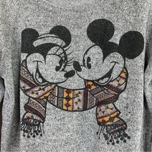 Disney Parks Mickey and Minnie Winter Scarf Gray Sweater Scoop Neck Womens XL thumbnail 2