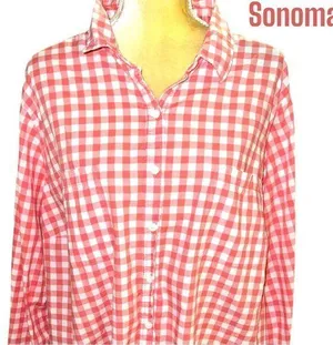 Sonoma red and white plaid button up shirt thumbnail 1