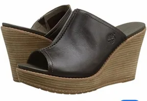 Timberland Women’s Black Leather Wedge Slide Sandals thumbnail 1