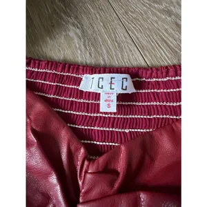 TCEC Red Faux Leather Puff-Sleeve Peplum Top Size Small thumbnail 2