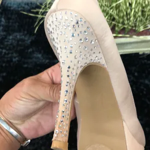 Olsenboye Champagne Satin shoes w/rhinestones on the heels. thumbnail 4