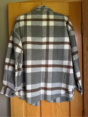 Sewn + Seen Oversized Cozy Plaid Flannel Shacket Size Women’s Small Gorpcore Gray thumbnail 3
