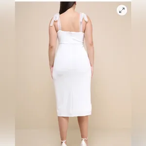 Lulus Romantic Celebration White Tie-Strap Bodycon Midi Dress Size Medium thumbnail 2