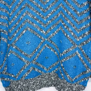 Vintage 80s Geometric Blue and Gray Zig Zag Sweater thumbnail 5