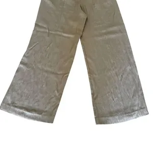 Zara Beige Tan Pleated Viscose Wide Leg Y2K High Waist Trouser Pants SZ S #2434 thumbnail 3