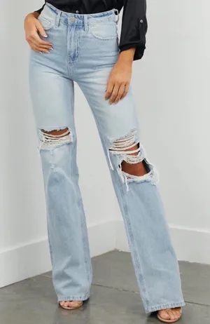 NWT Vervet Leslie 90s Vintage Flare Jeans Destroyed Acid Wash High-Rise 30 thumbnail 1