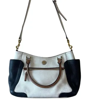 Tory Burch Frances Satchel‎ Colorblock Leather Navy Cream Tan thumbnail 1