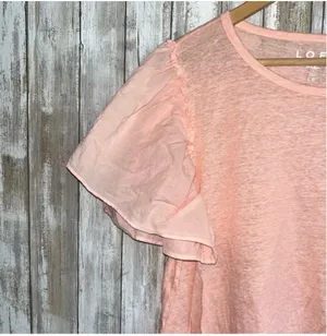 Loft Linen Pink Puff Sleeve Blouse •Large Petite thumbnail 2