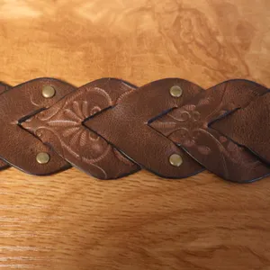 Boho Braided Heart Tooled Leather Belt Womens Size XL Brown Floral Y2K Cowgirl thumbnail 5