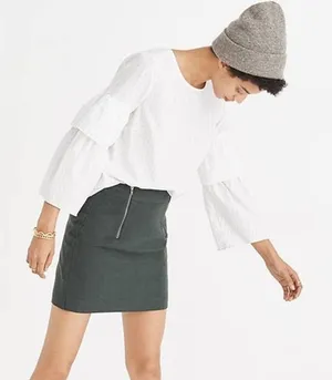 Madewell Tiered‎ Ruffled Flare Accent Sleeves White Grey Striped Blouse - XS thumbnail 1