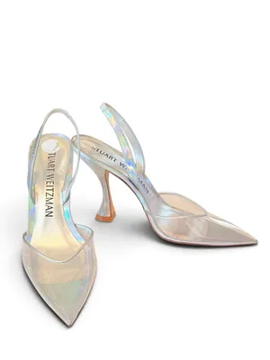 STUART WEITZMAN Xcurve Slingback Iridescent Silver & Clear Pointed Toe Pumps 9 thumbnail 3