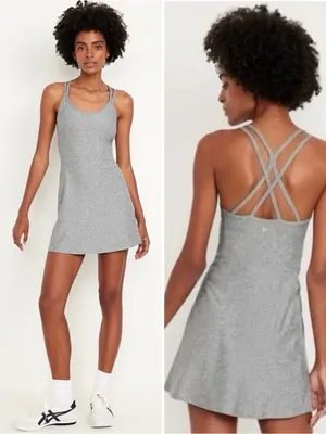 NWT Old Navy Active Cloud + Strappy Athletic Dress Shorts Bra Gray Sz L 🧡🎀 thumbnail 2