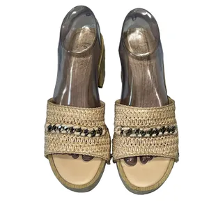 Franco Sarto Capri Clog Womens Platform Heel Sandals Straw Chain Beige Size 8 thumbnail 2