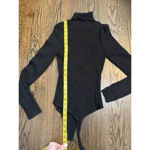 Naked Wardrobe Ribbed Black Turtleneck Thong Bodysuit Sz Small Stretch NEW thumbnail 8