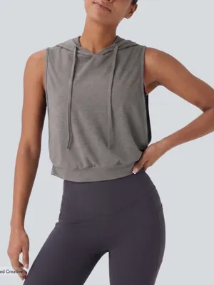 Halara medium Women's Heather Grey cropped Sleeveless Hooded Top thumbnail 8