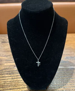 Double Cross Pendant Necklace Silver thumbnail 1