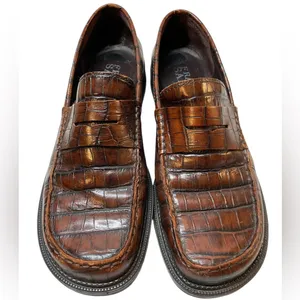 FRANCO SARTO Ladies' Brown Leather Crocodile Texture Loafer Shoe - Size 7.5 thumbnail 3