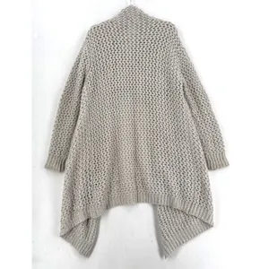 Solutions Cardigan Women L Beige Open Knit Oversized Lagenlook Asymmetrical Dust thumbnail 2