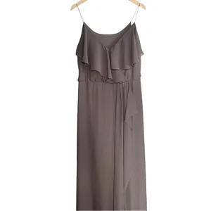 Nouvelle Amsale Drew Gray Chiffon Ruffle Wrap Spaghetti Strap Slip Dress Size XL thumbnail 6