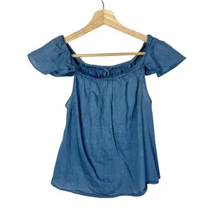 Madewell Indigo Cotton Chambray Off Shoulder Short Sleeve‎ XXS thumbnail 5