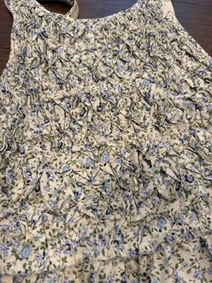 Free People Floral Smocked Open Back Mini Dress Blue Cream Small - C11-498 thumbnail 5