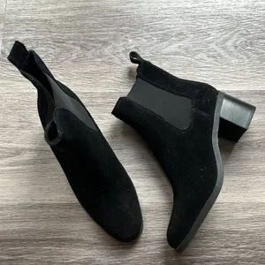 Steve Madden Black Leather Stacked Heel Ankle Boots Suede Booties Size 6B thumbnail 4
