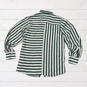 Maeve Anthropologie Green White Mixed Stripe Button Down Blouse Long Sleeve S thumbnail 3