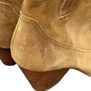 Frye‎ Reina Ankle Boots 10 Cognac Suede Western Ankle Zip Stacked Heel Booties thumbnail 10