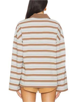 Lovers + Friends Rowan Rugby Top en Blue & Brown Stripe thumbnail 2