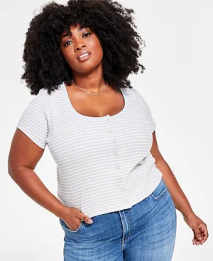 NWT Levi's Striped Britt Cotton Snap-Front Top A50550006 2X Sade Stripe Blue thumbnail 1