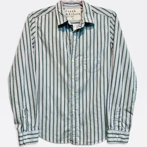 Frank & Eileen Barry Striped Button‎ Down Shirt Blue Green White Cotton Italy S thumbnail 1
