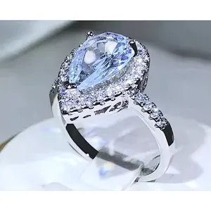 3ct Pear Halo‎ Ring | Rhodium Plated 925 Sterling Silver thumbnail 9