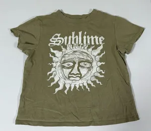 Olive Green Sublime Sun Graphic Short Sleeve Band Tee T-Shirt Top Size XS ☀️✨ thumbnail 1