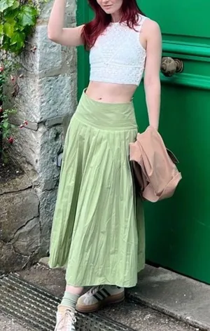 ZARA NWT Green YOKE DETAIL PLEATED SKIRT ZW COLLECTION. Size Medium thumbnail 2