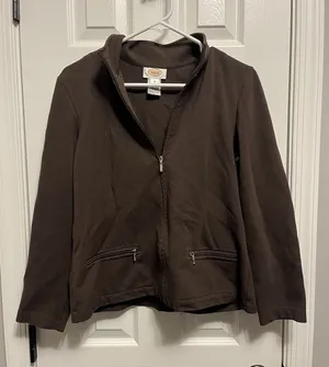 Talbots Jacket Women's med Dark Brown Full Zip, Pockets. Heavy. Comfy thumbnail 1