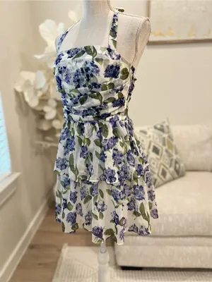 Amanda Uprichard Violina Purple Floral Halter layered Woman’s Dress in Margate L thumbnail 7