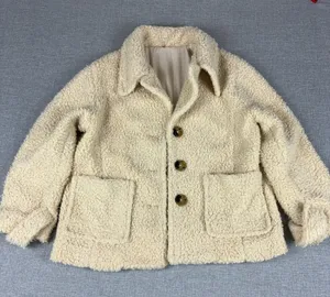Free People Jacket Womens Large White Sherpa Button Front Collared Lined Cozy thumbnail 1