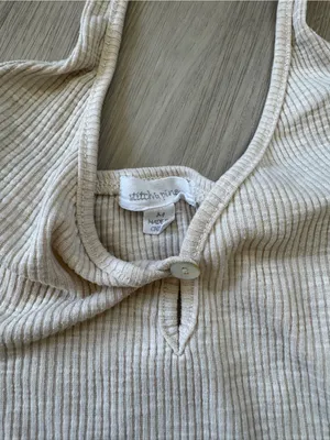 Y2K Ribbed Halter Tank with Button Keyhole in Cream thumbnail 2