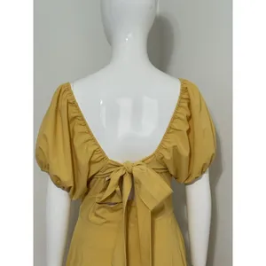 The Vintage Shop Women’s Cottagecore Dress Mustard Puff Sleeve Open Back M NWOT thumbnail 7