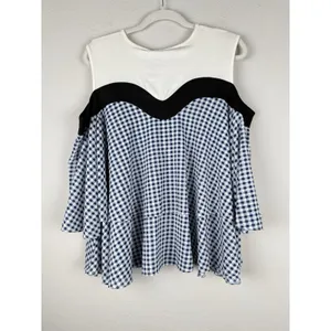 P. Luca Milano Women's Off The Shoulder Gingham Tiered‎ Ruffle Blouse Size L NEW thumbnail 4