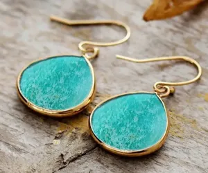 Retro bohemian teal golden earrings thumbnail 1