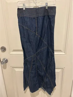 Vintage Y2K Urban Outfitters Denim Maxi Skirt S Asymmetrical Raw Hem Boho thumbnail 3