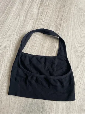 Black Ribbed Halter Crop Top thumbnail 2