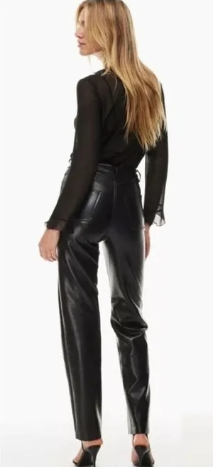 Aritzia Wilfred Melina‎ Faux Leather Straight Leg Pants Women's Size 0 Black thumbnail 1