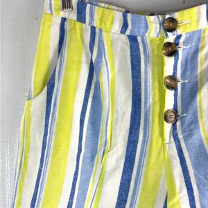 a.n.a L Linen Blend Beachcomber Striped Wide Leg Ankle Pants - Blue and Yellow thumbnail 3