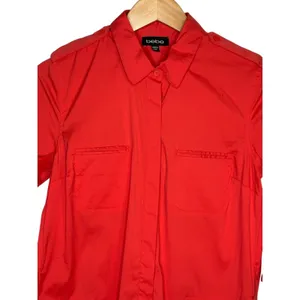 Bebe Belted Shirt Dress Womens Small Red Utility Mini Roll Tab Sleeve‎ Vibrant thumbnail 5